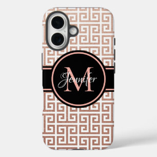 Schwarzes Monogramm, weiß und Rose iPhone 16 Hülle