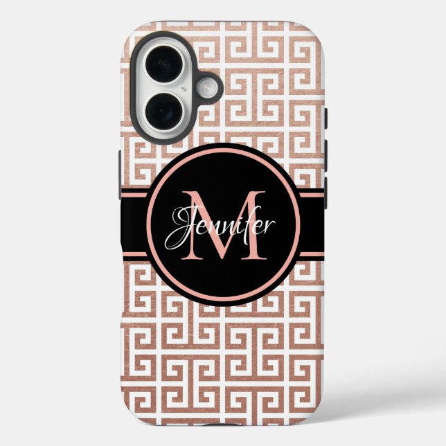 Schwarzes Monogramm, weiß und Rose Case-Mate iPhone Hülle (Rückseite)