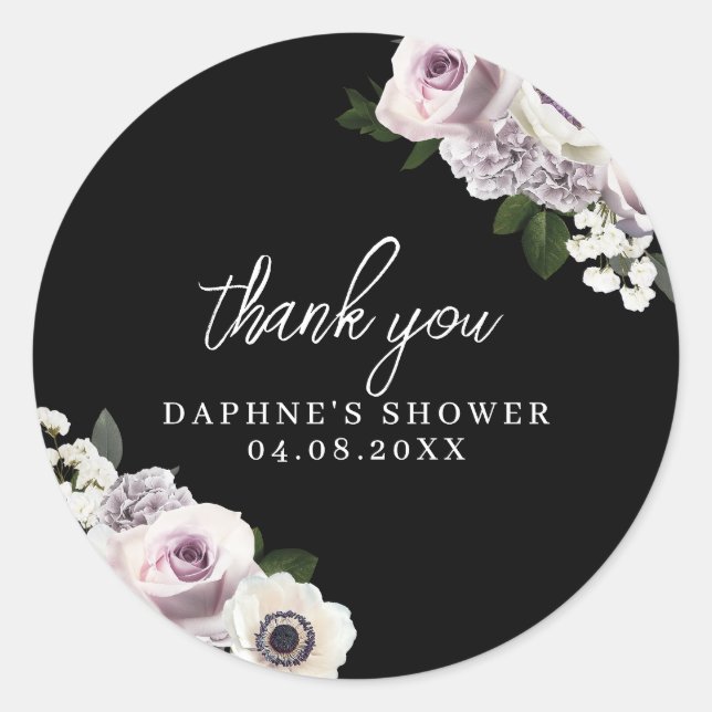 Schwarzes Moody Lila und Weiß-Brautparty Runder Aufkleber (Vorderseite)