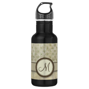 Schwarzes Moosgemälde mit Monogramm Edelstahlflasche