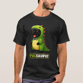 Schwarzes Mops-Dinosaurier-Kostüm Pugsaurus Trex M T-Shirt
