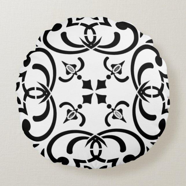 Schwarzes Muster Rundes Kissen (Vorderseite)