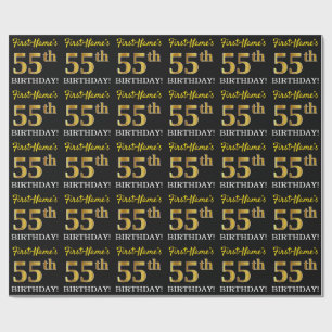 Schwarzes, nachgemachtes Gold "55. GEBURTSTAG " Geschenkpapier