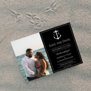 Schwarzes Nautikmonogramm-Foto Save The Date