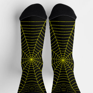Schwarzes Neongelbes Spinnennetz Halloween-Muster Socken