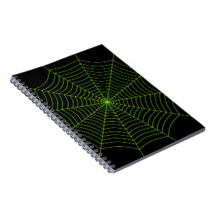 Schwarzes Neongrün-Spinnennetz-Halloween-Muster Notizblock