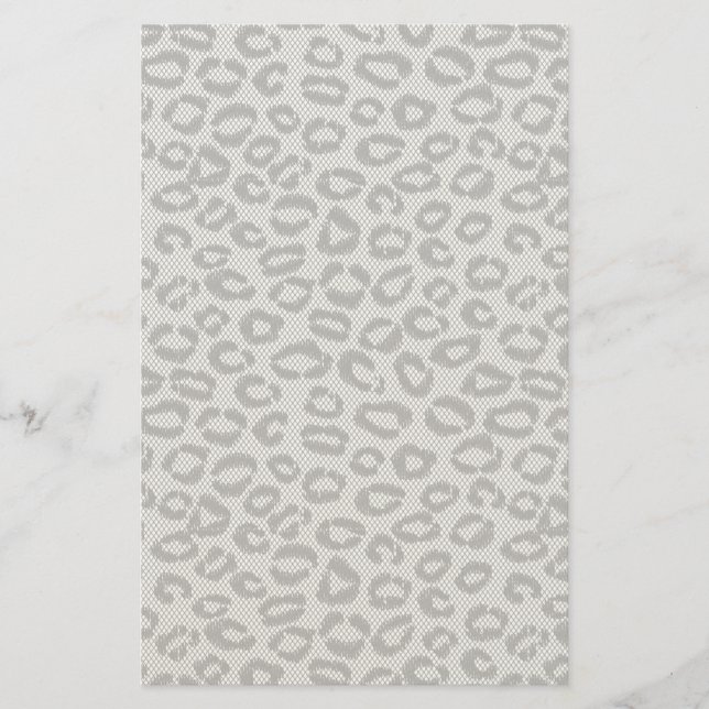 Schwarzes Netzblatt mit Leopardenmuster in Weiß Briefpapier (Vorderseite)