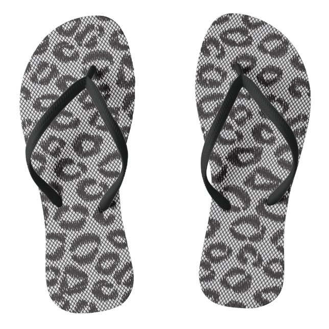 Schwarzes Netzblatt mit Leopardenmuster in Weiß Flip Flops (Fußbett)