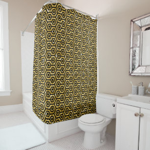Schwarzes Octagon Muster & Goldener Glitzer Textur Duschvorhang