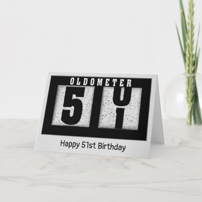 Schwarzes Odometer für den 51. Geburtstag Karte (Vorderseite)