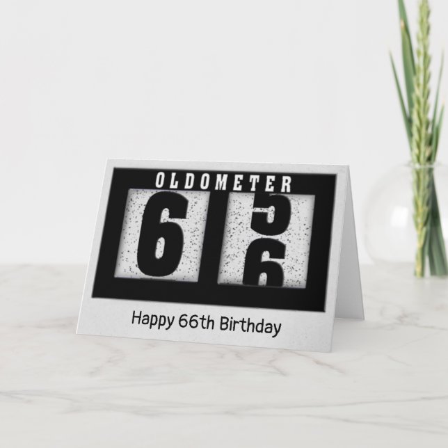 Schwarzes Odometer für den 66. Geburtstag Karte (Vorderseite)