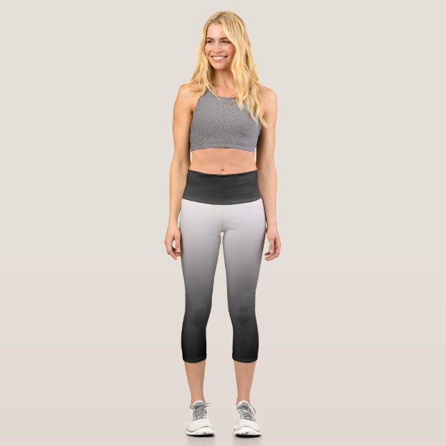 Schwarzes Ombre Gradient verblasst Capri Leggings (Vorderseite)