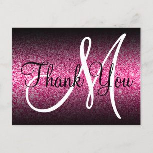 Schwarzes Ombre Hellrosa Glitter Monogramm Danke Postkarte