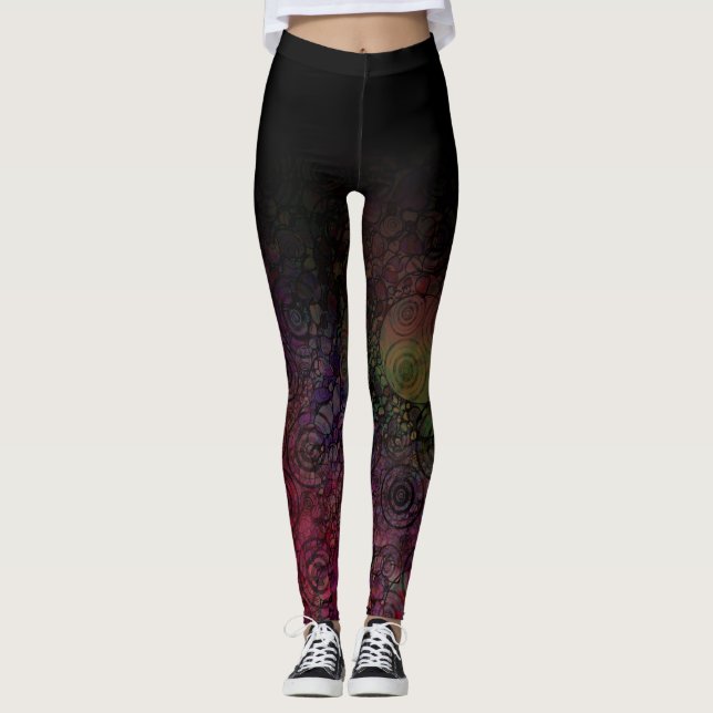Schwarzes Ombre mit bunter Kreis-Grungy abstrakter Leggings (Vorderseite)