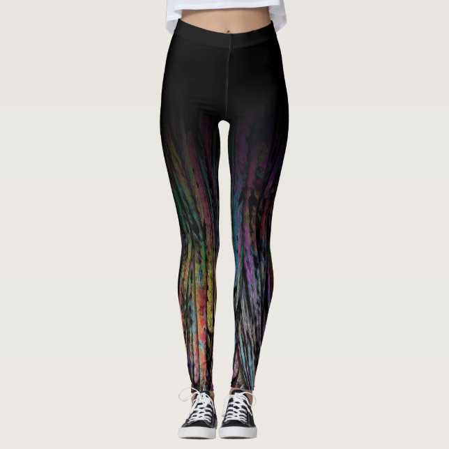 Schwarzes Ombre mit mehrfarbigem Funky abstraktem Leggings (Vorderseite)