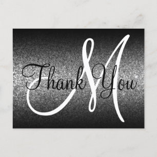 Schwarzes Ombre Silber Glitter Monogramm Danke Postkarte
