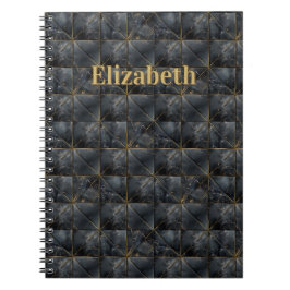 Schwarzes Onyx-Fliesenmuster Namensmonogramm Notizblock