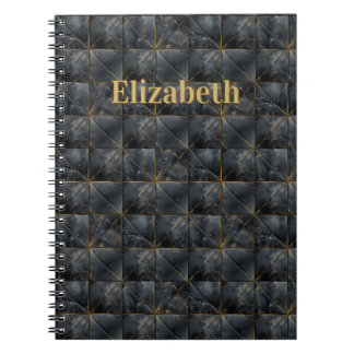 Schwarzes Onyx-Fliesenmuster Namensmonogramm Notizblock