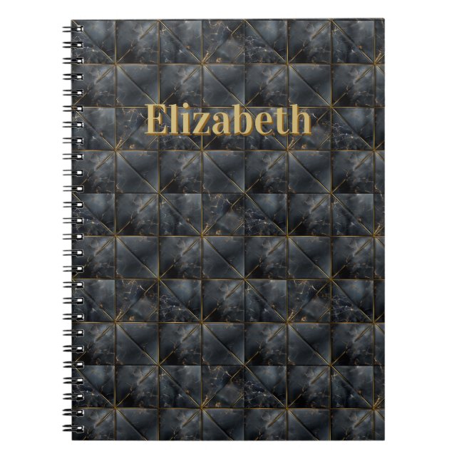 Schwarzes Onyx-Fliesenmuster Namensmonogramm Notizblock (Vorderseite)