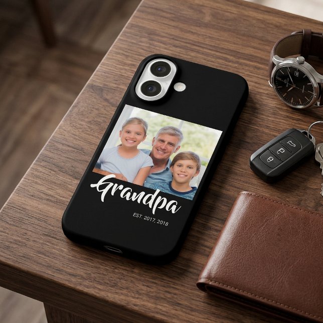 Schwarzes Opa- Established Schrift Foto Case-Mate iPhone Hülle (Black Grandpa Established Script Photo Phone Case)