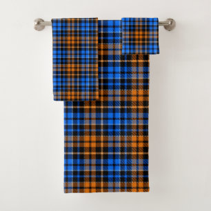 Schwarzes Orange Blau Kariertes Tartan Design Badhandtuch Set