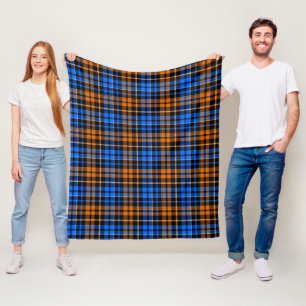Schwarzes Orange Blau Kariertes Tartan Design Fleecedecke