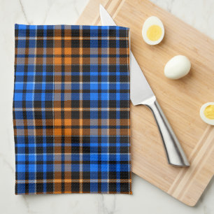 Schwarzes Orange Blau Kariertes Tartan Design  Geschirrtuch