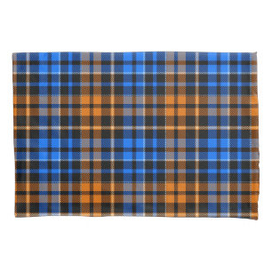 Schwarzes Orange Blau Kariertes Tartan Design Kissenbezug