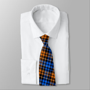Schwarzes Orange Blau Kariertes Tartan Design  Krawatte