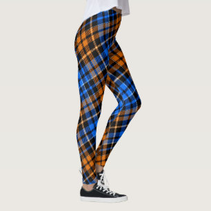 Schwarzes Orange Blau Kariertes Tartan-Design Leggings