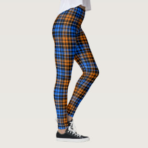 Schwarzes Orange Blau Kariertes Tartan-Design Leggings