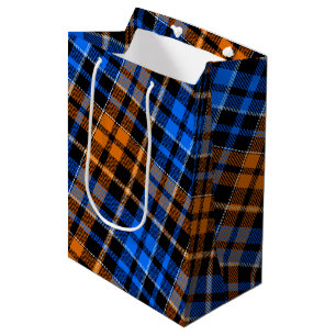 Schwarzes Orange Blau Kariertes Tartan Design Mittlere Geschenktüte