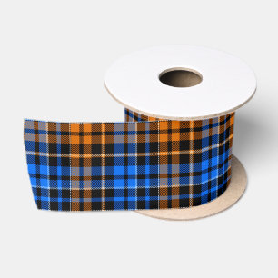 Schwarzes Orange Blau Kariertes Tartan Design Satinband