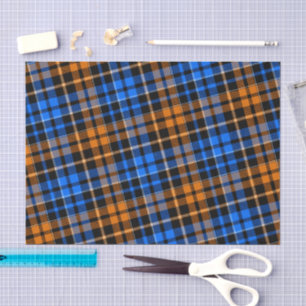Schwarzes Orange Blau Kariertes Tartan Design Seidenpapier