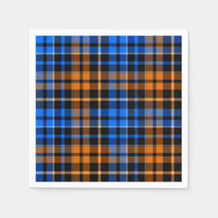 Schwarzes Orange Blau Kariertes Tartan Design Serviette