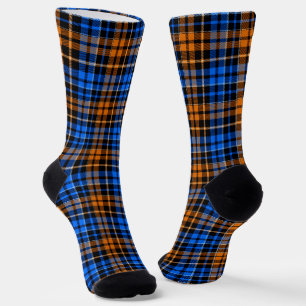 Schwarzes Orange Blau Kariertes Tartan Design  Socken