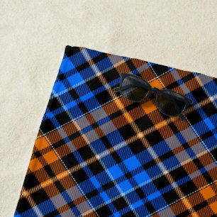 Schwarzes Orange Blau Kariertes Tartan Design Strandtuch