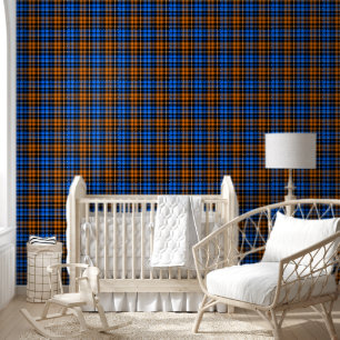 Schwarzes Orange Blau Kariertes Tartan-Design Tapete