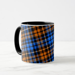 Schwarzes Orange Blau Kariertes Tartan Design  Tasse