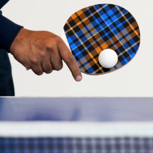 Schwarzes Orange Blau Kariertes Tartan Design Tischtennis Schläger
