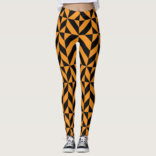 Schwarzes Orange Geometrisches Halloween Leggings (Vorderseite)