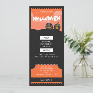 Schwarzes & Orange Halloween Gruselparty-Ticket Feiertagskarte