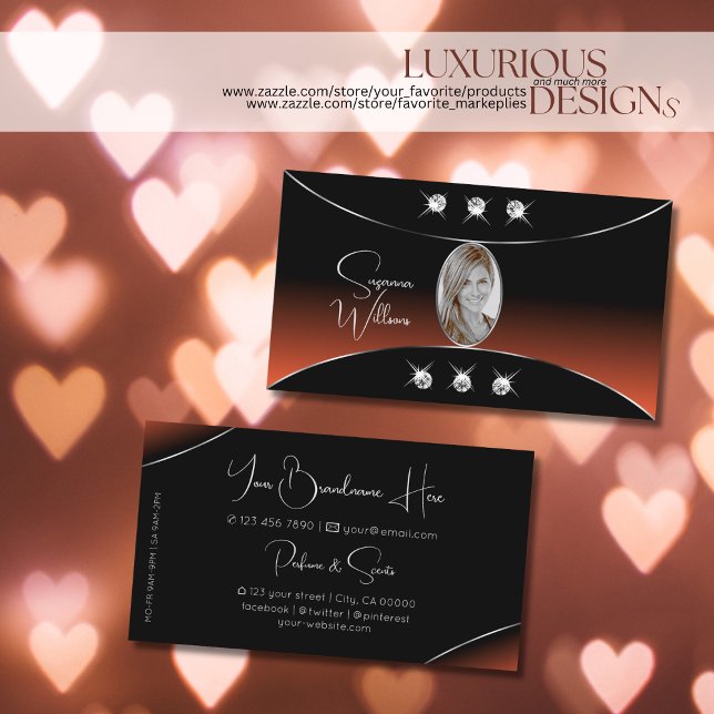 Schwarzes Orange mit Silberdekor Diamanten und Fot Visitenkarte (Von Creator hochgeladen)