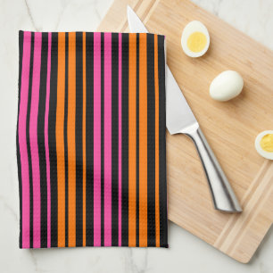 Schwarzes Orange Pink Vertikale Streifen Design  Geschirrtuch