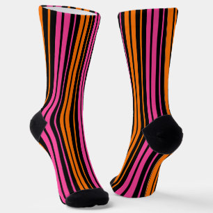 Schwarzes Orange Pink Vertikale Streifen Design  Socken