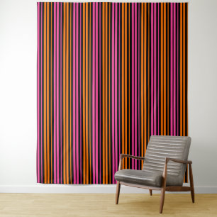 Schwarzes Orange Pink Vertikale Streifen Design Wandteppich