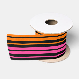 Schwarzes Orange Rosa Vertikale Streifen Design  Satinband