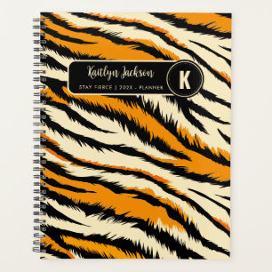 Schwarzes Orange Tiger Streifen Muster Monogramm Planer