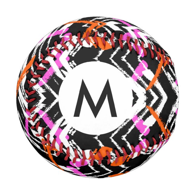 Schwarzes, orangefarbenes und rosa Blatt-Muster Baseball (Vorderseite Links)