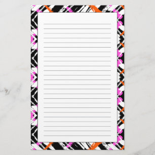 Schwarzes, orangefarbenes und rosa Blatt-Muster Briefpapier